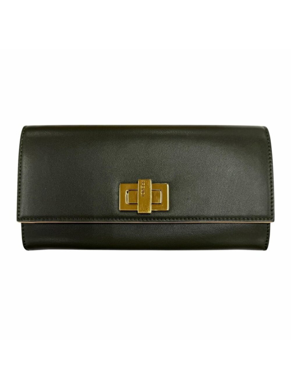 Fendi Peekaboo Leather Continental Wallet Dark Green Gold